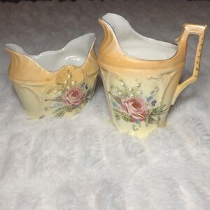 VTG Cream and Sugar Set with pink floral design